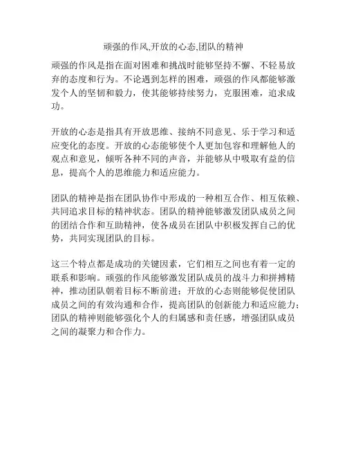 顽强的作风,开放的心态,团队的精神