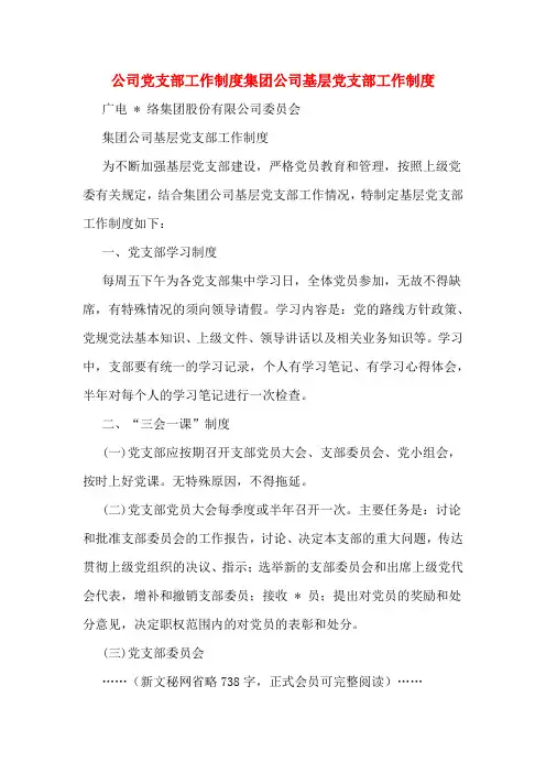 公司党支部工作制度集团公司基层党支部工作制度