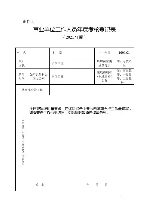 事业单位工作人员年度考核登记表模板