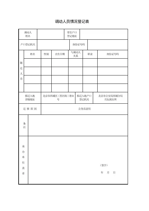 《调动人员情况登记表》【范本模板】