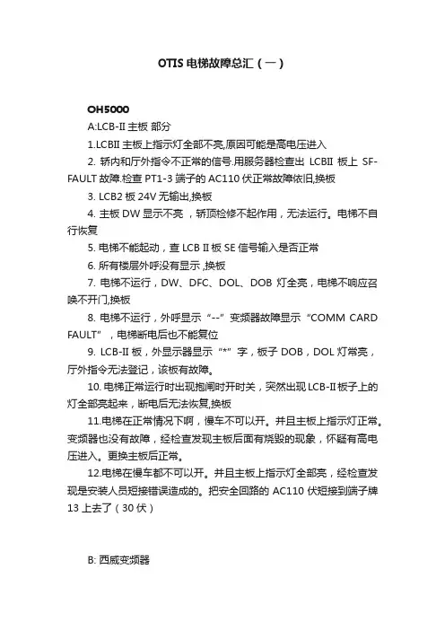 OTIS电梯故障总汇（一）