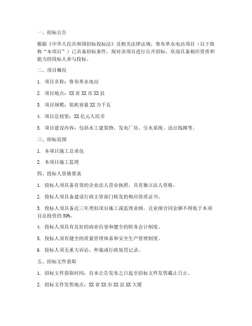 鲁布革水电站的招标文件