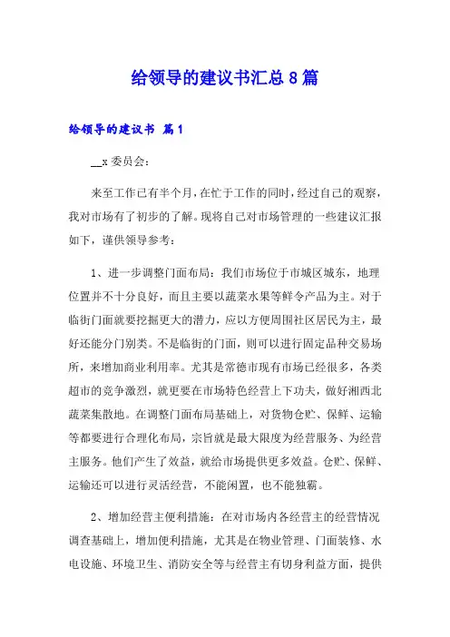 给领导的建议书汇总8篇