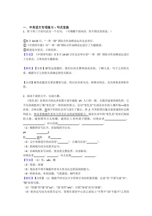 新部编中考 语文期末专题复习句式变换训练含解析