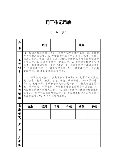 月工作记录表