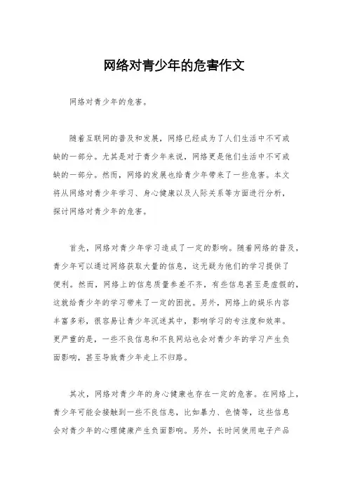 网络对青少年的危害作文