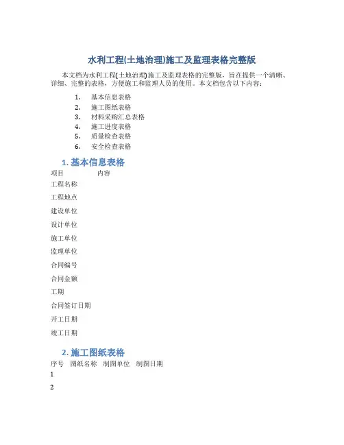 水利工程(土地治理)施工及监理表格完整版
