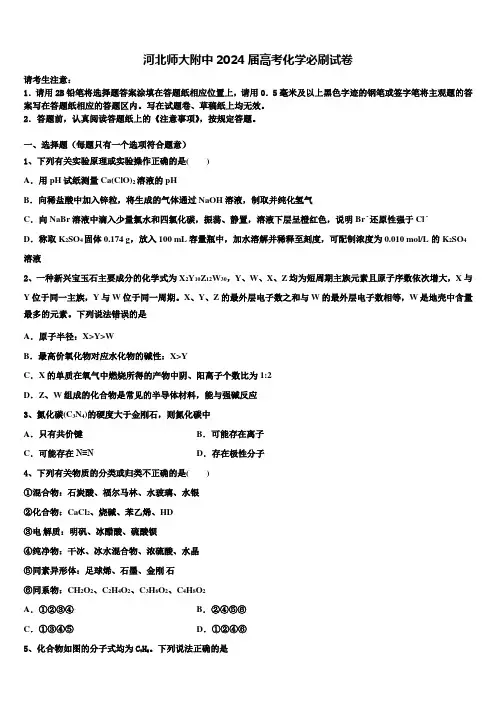 河北师大附中2024届高考化学必刷试卷含解析