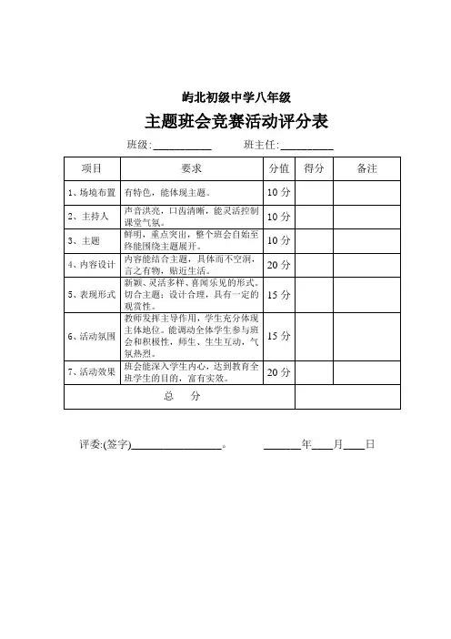 主题班会评分表