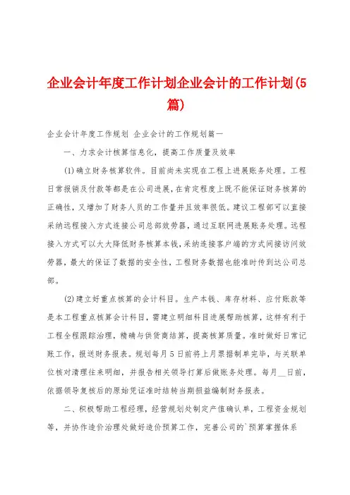 企业会计年度工作计划企业会计的工作计划(5篇)
