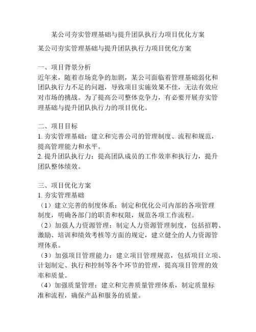某公司夯实管理基础与提升团队执行力项目优化方案