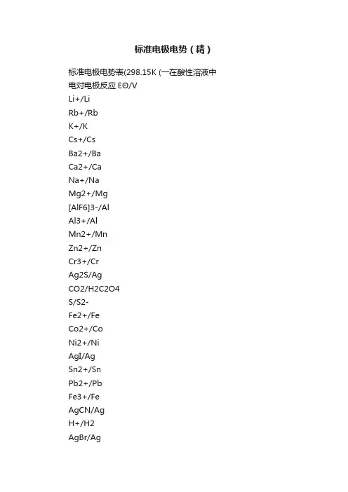 标准电极电势（精）
