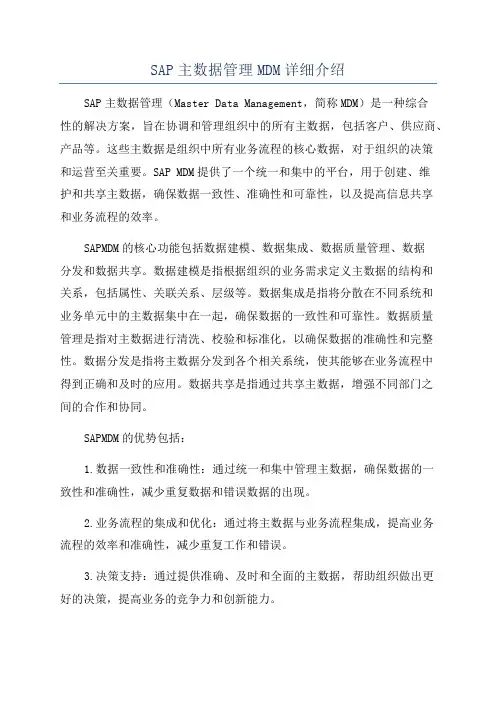 SAP主数据管理MDM详细介绍