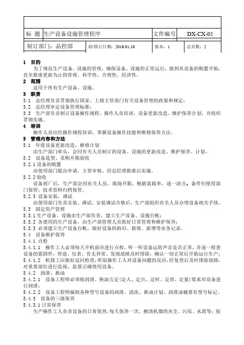ISO22000生产设备设施管理程序