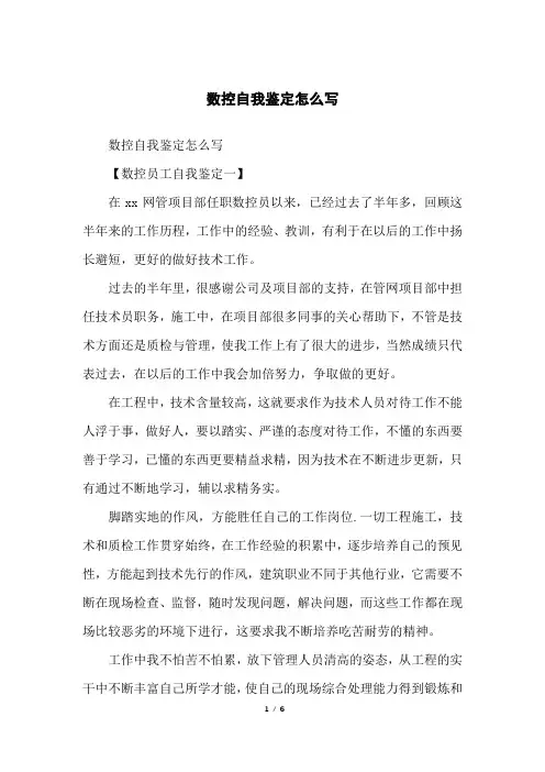 数控自我鉴定怎么写