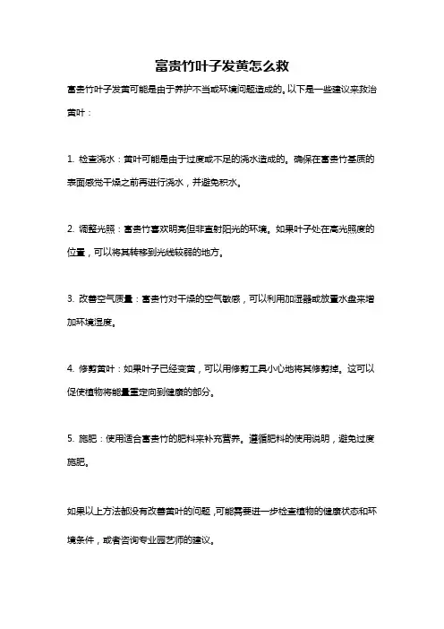 富贵竹叶子发黄怎么救