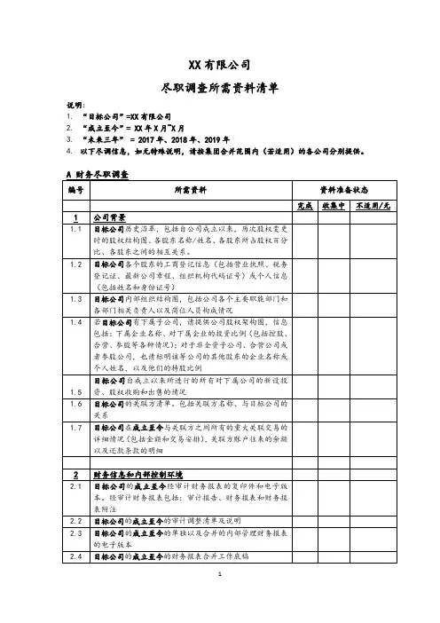 史上最全尽职调查所需资料清单