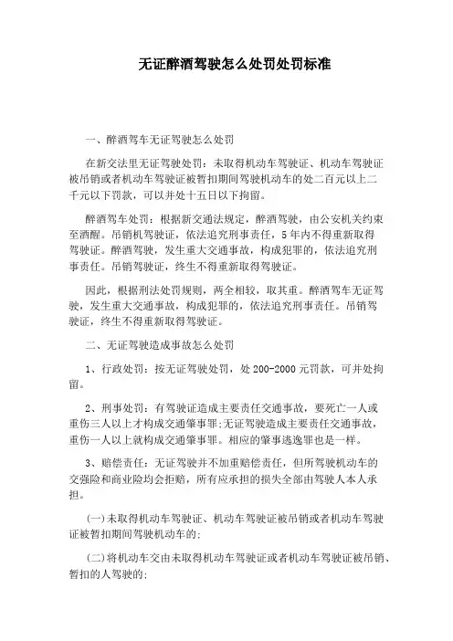 无证醉酒驾驶怎么处罚处罚标准