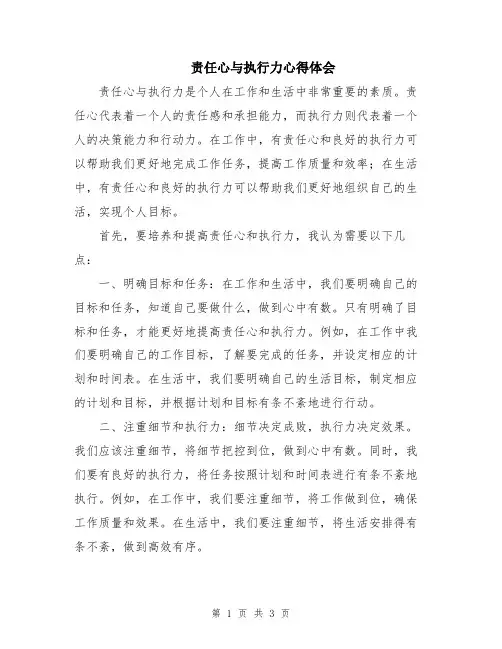 责任心与执行力心得体会