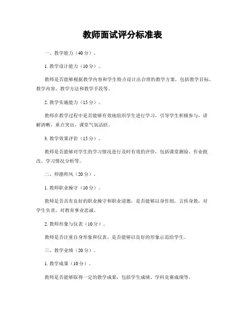 教师面试评分标准表