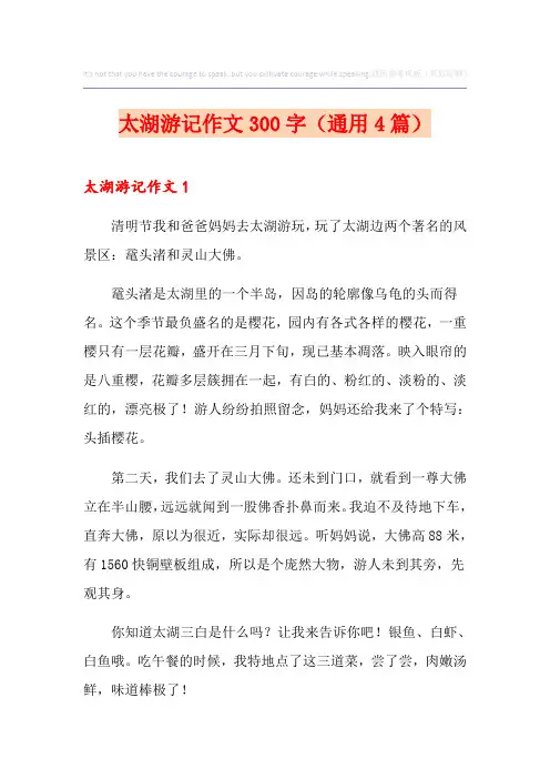 太湖游记作文300字(通用4篇)