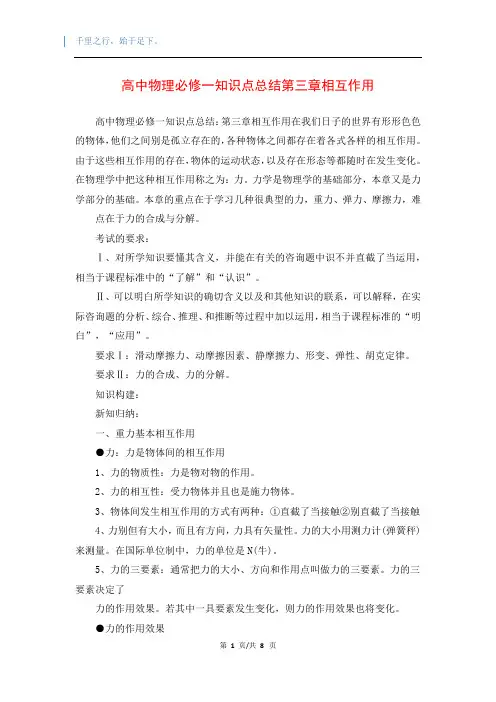 高中物理必修一知识点总结第三章相互作用