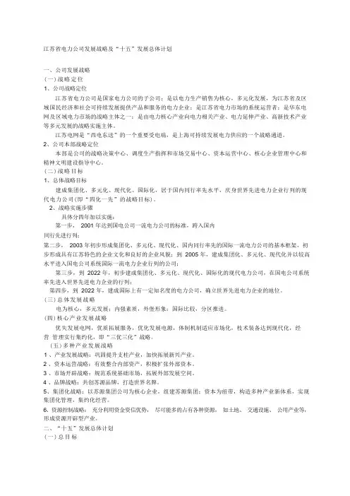 电力公司发展战略及十五发展总体计划