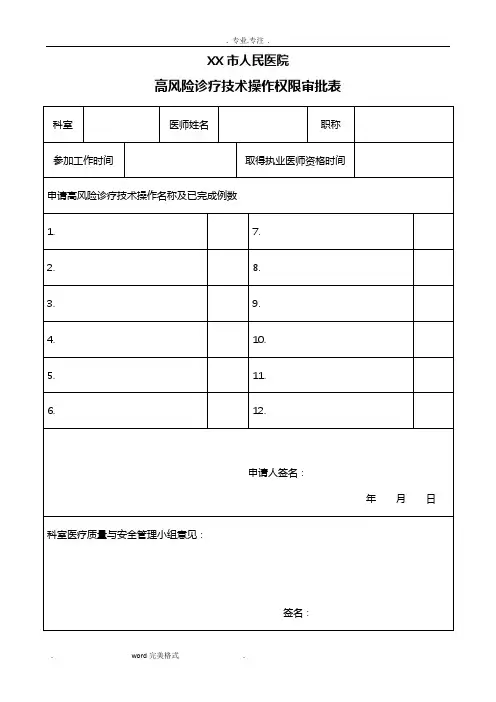 高风险诊疗技术操作权限审批表+资质考核表+定期能力评价与再授权表