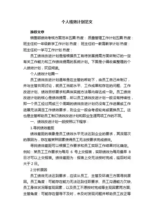 个人绩效计划范文