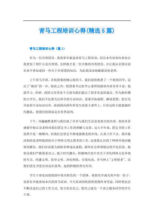 青马工程培训心得(精选5篇)