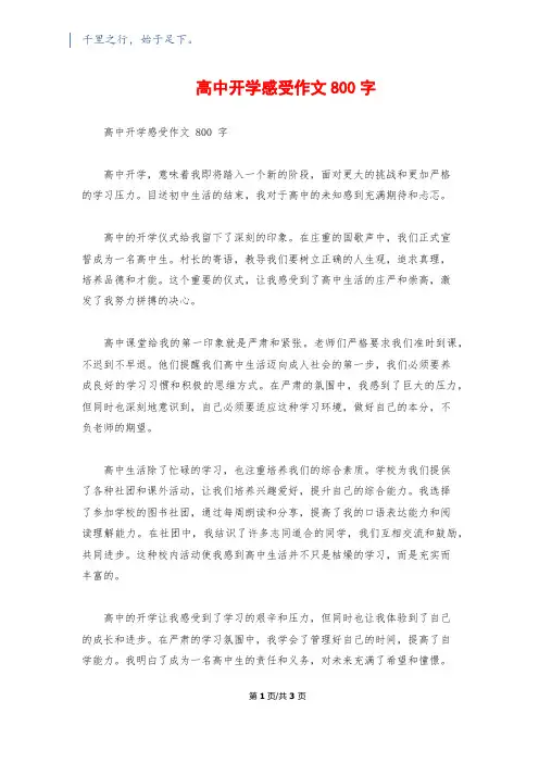 高中开学感受作文800字
