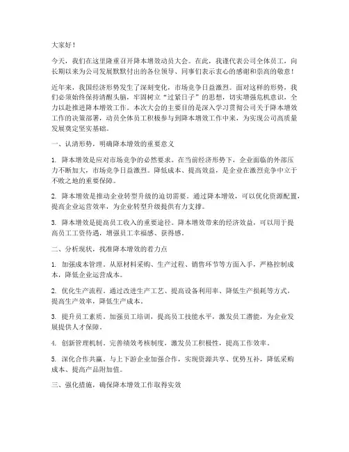 降本增效动员大会发言稿