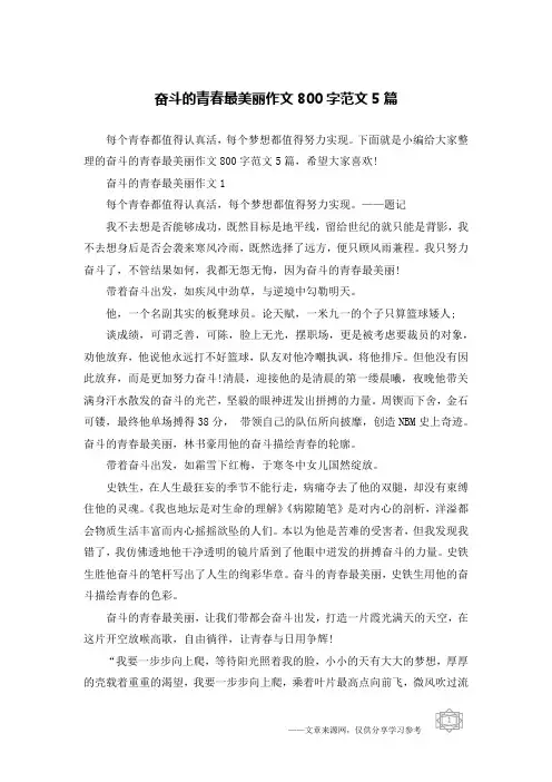 奋斗的青春最美丽作文800字范文5篇