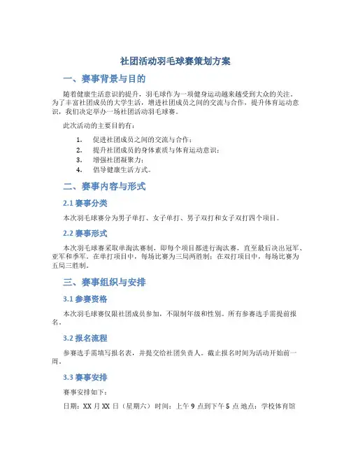 社团活动羽毛球赛策划方案