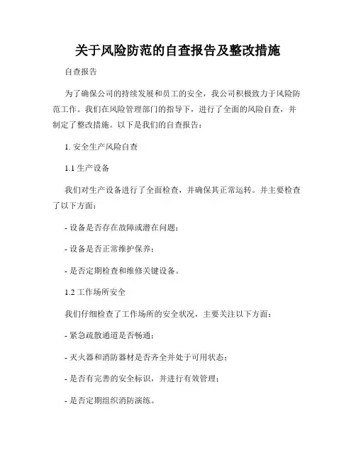 关于风险防范的自查报告及整改措施