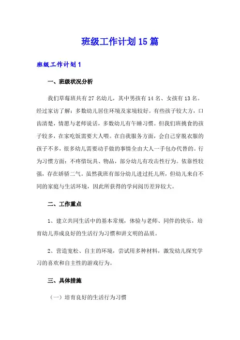 班级工作计划15篇