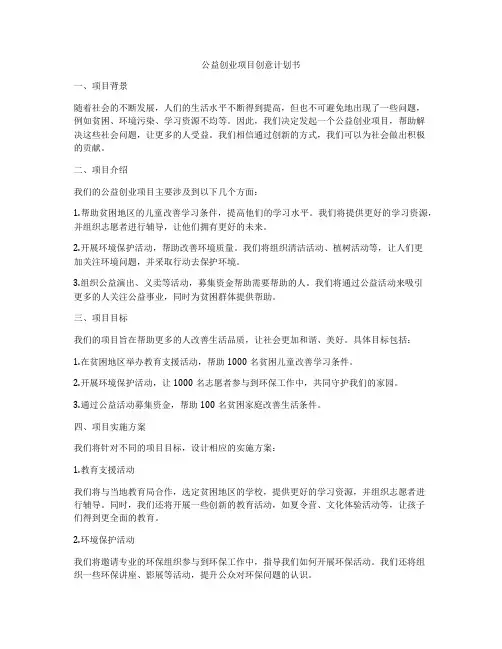 公益创业项目创意计划书