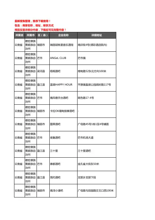 新版云南省德宏傣族景颇族自治州酒吧企业公司商家户名录单联系方式地址大全66家