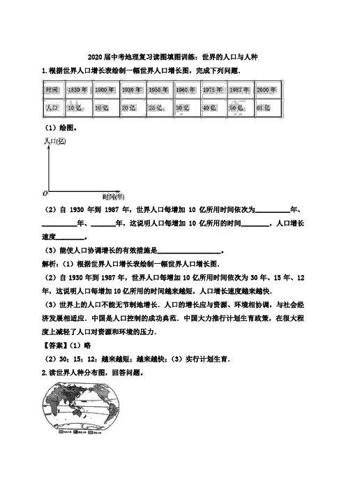 2020届中考地理复习读图填图训练：世界的人口和人种