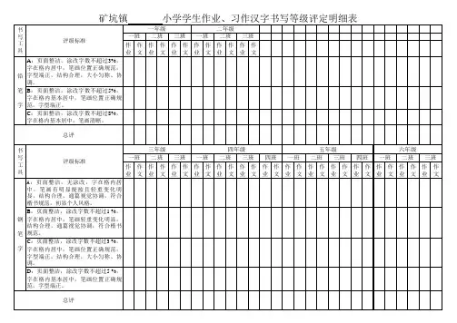 语文作业书写评价表