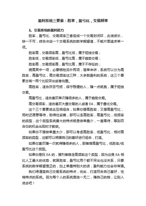 盈利系统三要素：胜率，盈亏比，交易频率