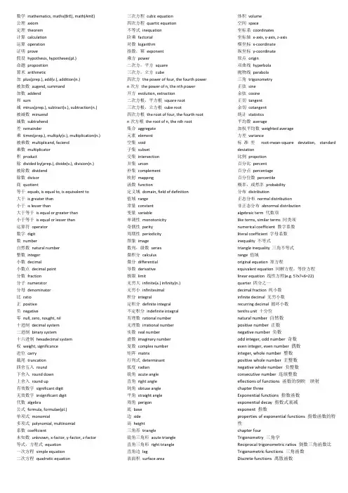 数学常用专业词汇