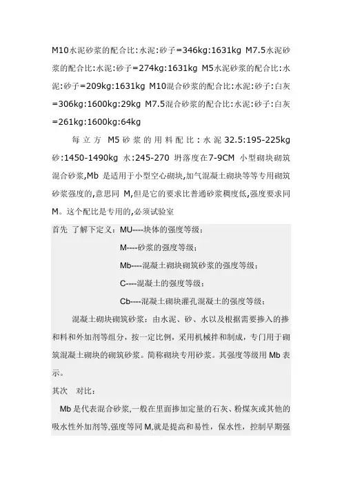 砂浆m与mb的区别