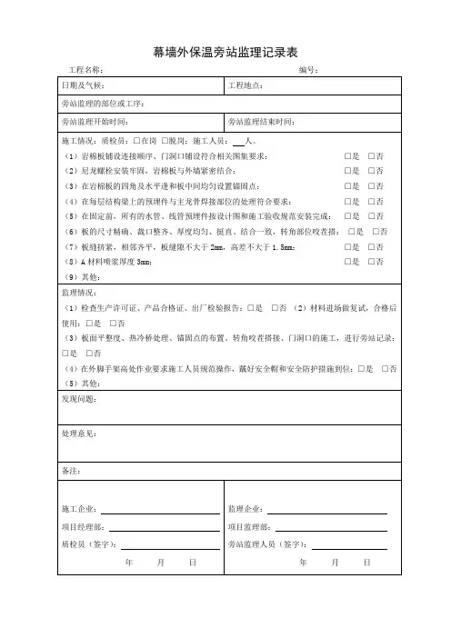 幕墙外保温旁站监理记录表