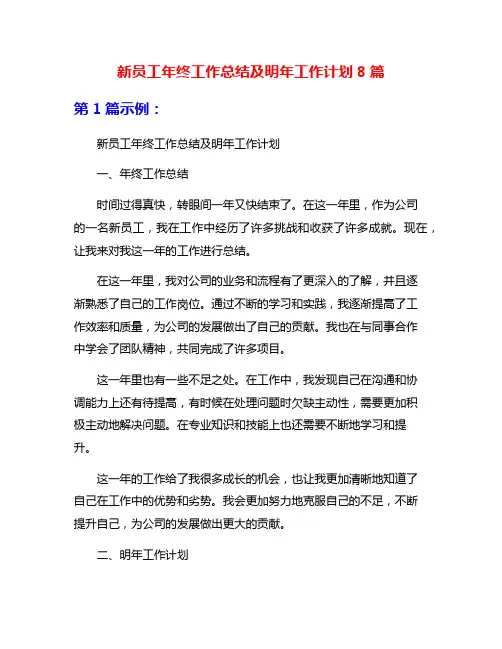 新员工年终工作总结及明年工作计划8篇