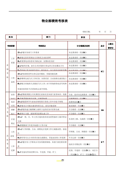 物业部绩效考核表