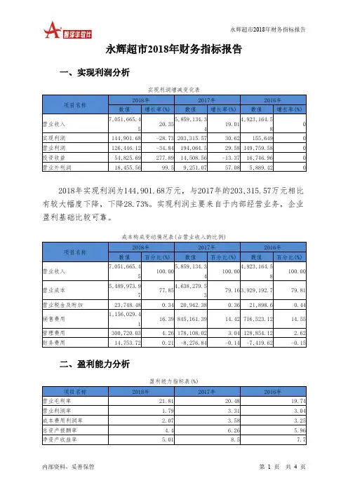 永辉超市2018年财务指标报告-智泽华