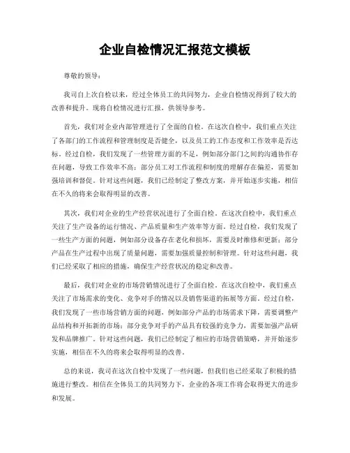 企业自检情况汇报范文模板