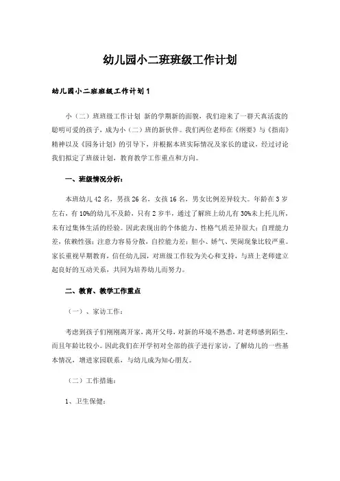 幼儿园小二班班级工作计划