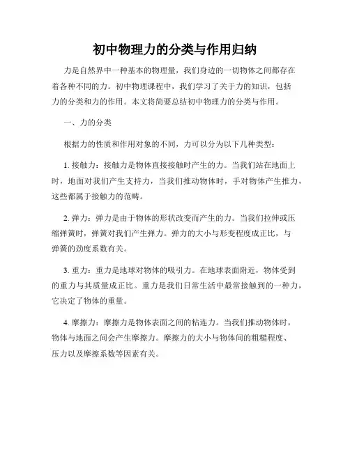 初中物理力的分类与作用归纳